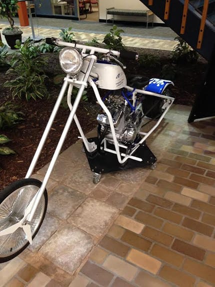 Student-built motorcycle at Lakeshore Tech