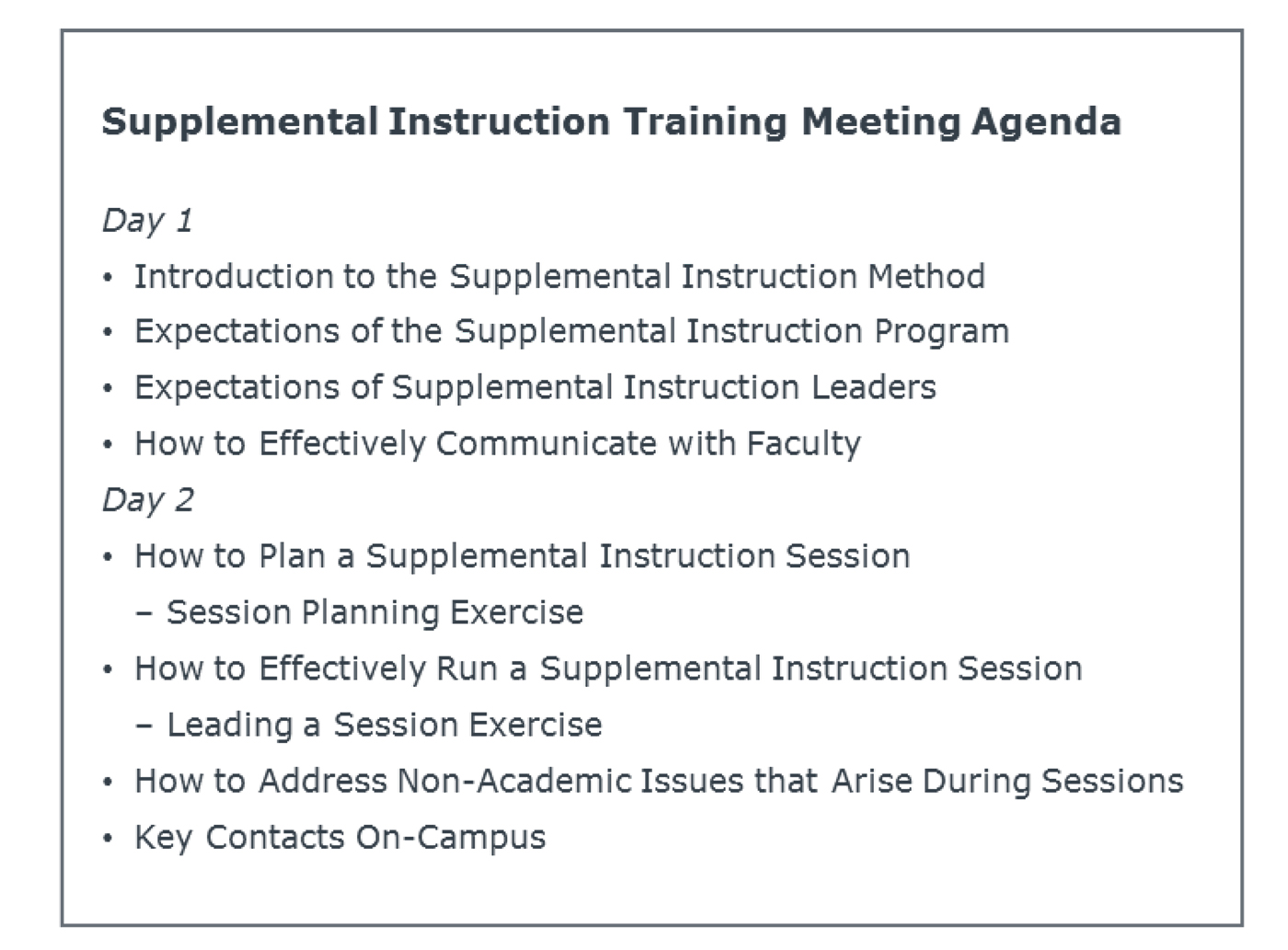 Sample Training Agenda