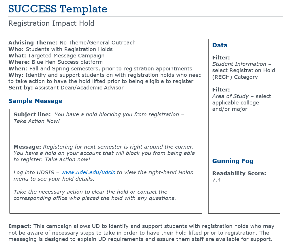 A sample template from the University of Delaware