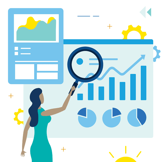 Illustration of a woman looking at data