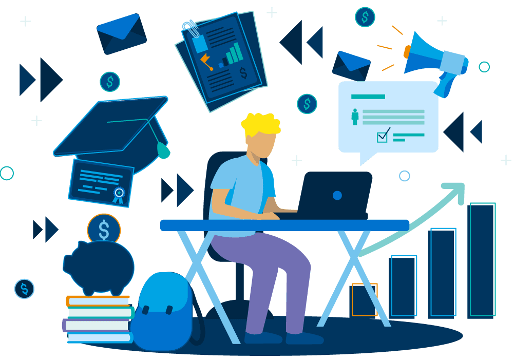 Illustration of student with laptop