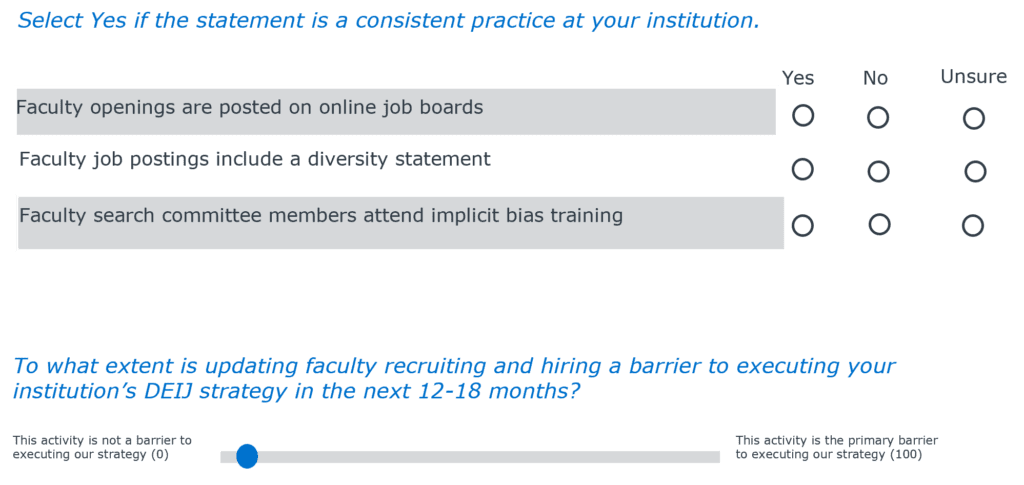 Example of survey questions - Institutional Strategy Index for DEIJ