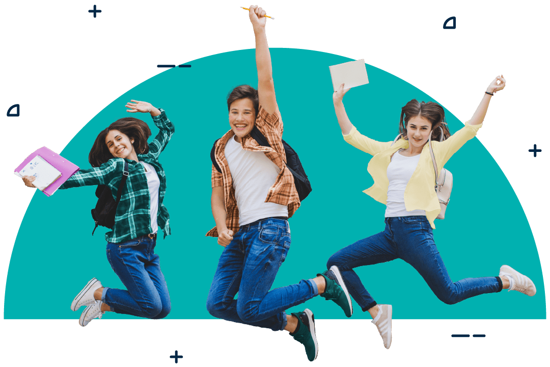 Students jumping in the air excitedly