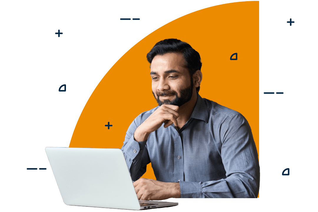 Man at laptop thinking