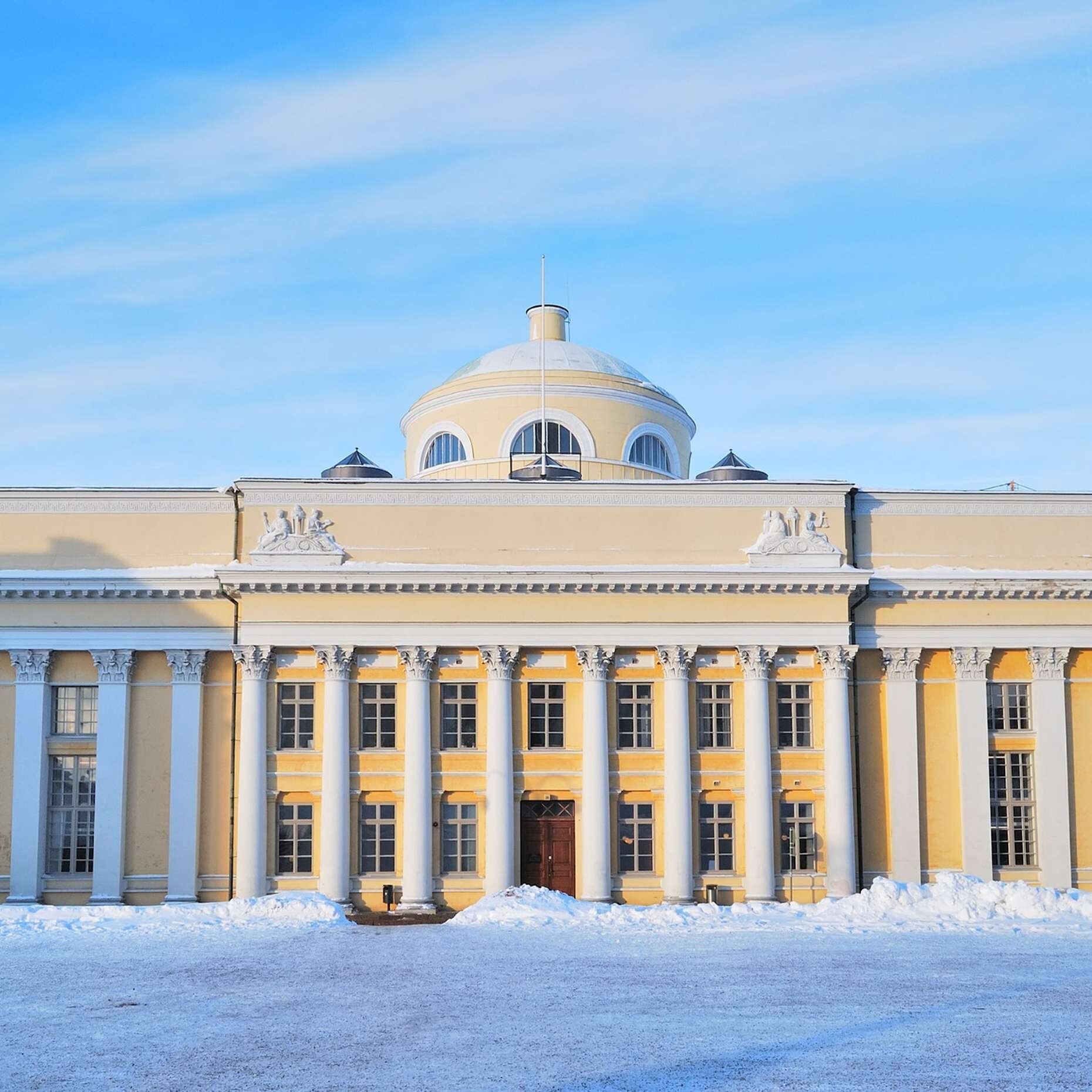 University of Helsinki campus building in the snow