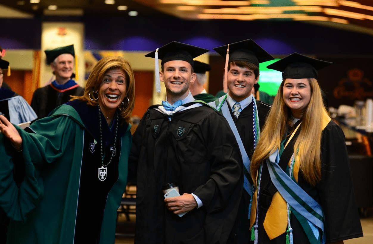 Image of three Tulane graduates with Hoda Kotb